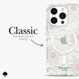 Kate Spade Clear Floral Case Compatible with iPhone 15 Pro 2023 6.1" - 10Ft Drop Protection Cover, Made from Recycled Materials, Magsafe Wireless Charging Compatible - Hollyhock Cream