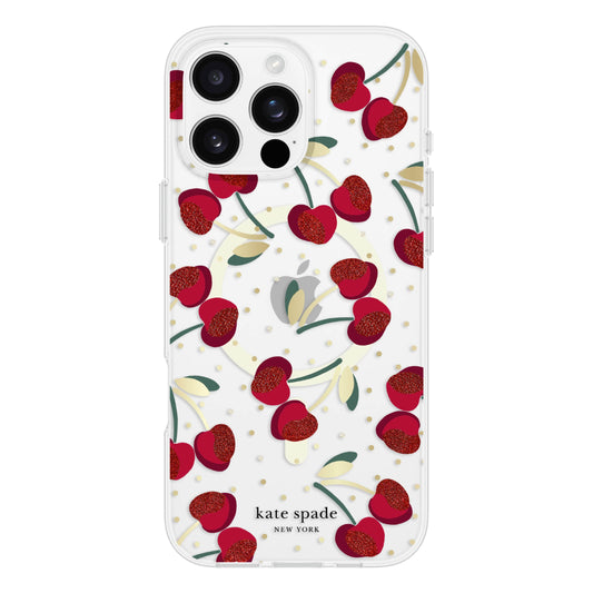 Case-mate Kate Spade MagSafe Print Case for  iPhone 16 Pro Max 6.9" 2024| 12-Ft Drop Protection w/ Anti-Scratch Anti Yellowing Coating, Raised Edges, Fashion Case, Wireless Charging - Cherry Dot