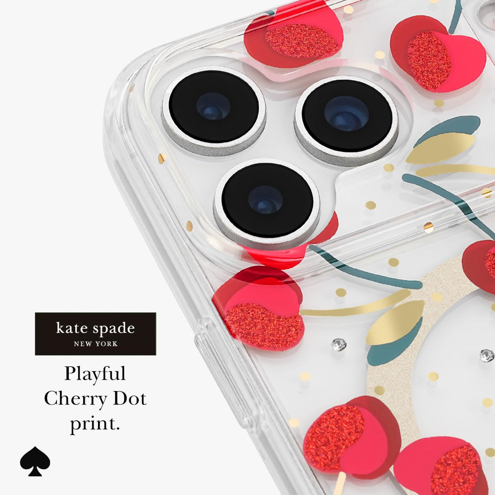 غطاء حماية CASE-MATE Kate Spade لهاتف iPhone 17 Pro بنقشة Cherry Dot مع خاصية MagSafe