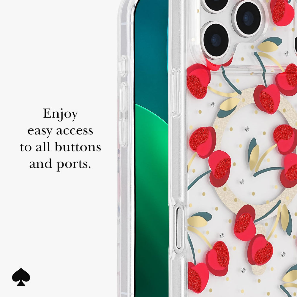 غطاء حماية CASE-MATE Kate Spade لهاتف iPhone 17 Pro بنقشة Cherry Dot مع خاصية MagSafe