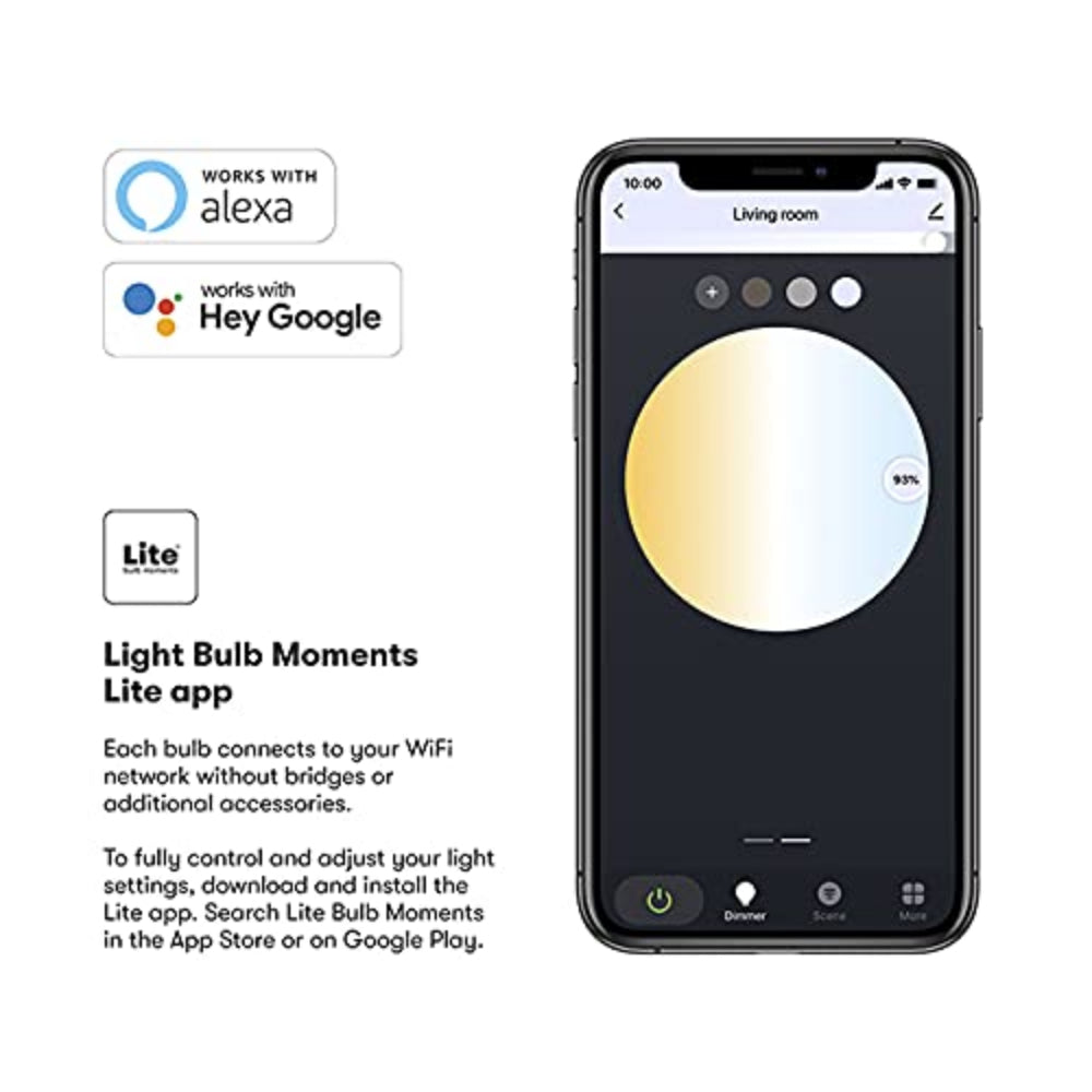 مصباح LED من لايت بلب مومنت A60، درجة حرارة اللون 2700-6500 كلفن، قاعدة E27، 6 واط، يدعم واي فاي وبلوتوث - عبوة واحدة - أبيض