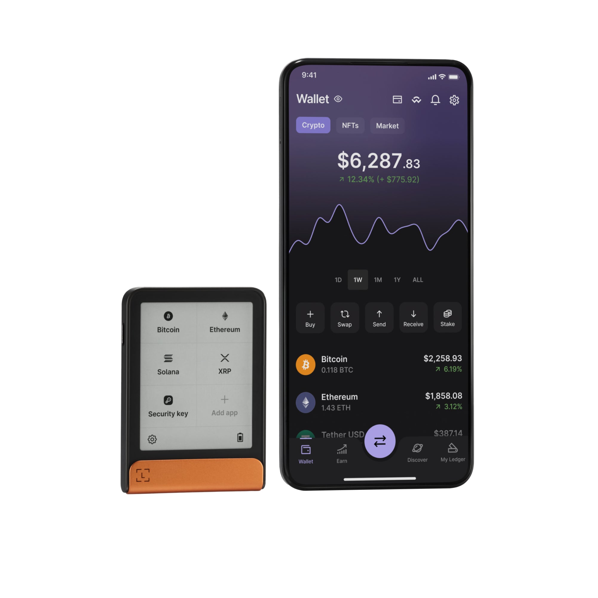 Ledger Flex Hardware Wallet| 2.84" TouchScreen, Bitcoin Security, World's Safest Crypto Wallet, Bluetooth Connection, USB-C Charging, 5000+ Coins & NFT, for iOS, Android, Windows - Orange