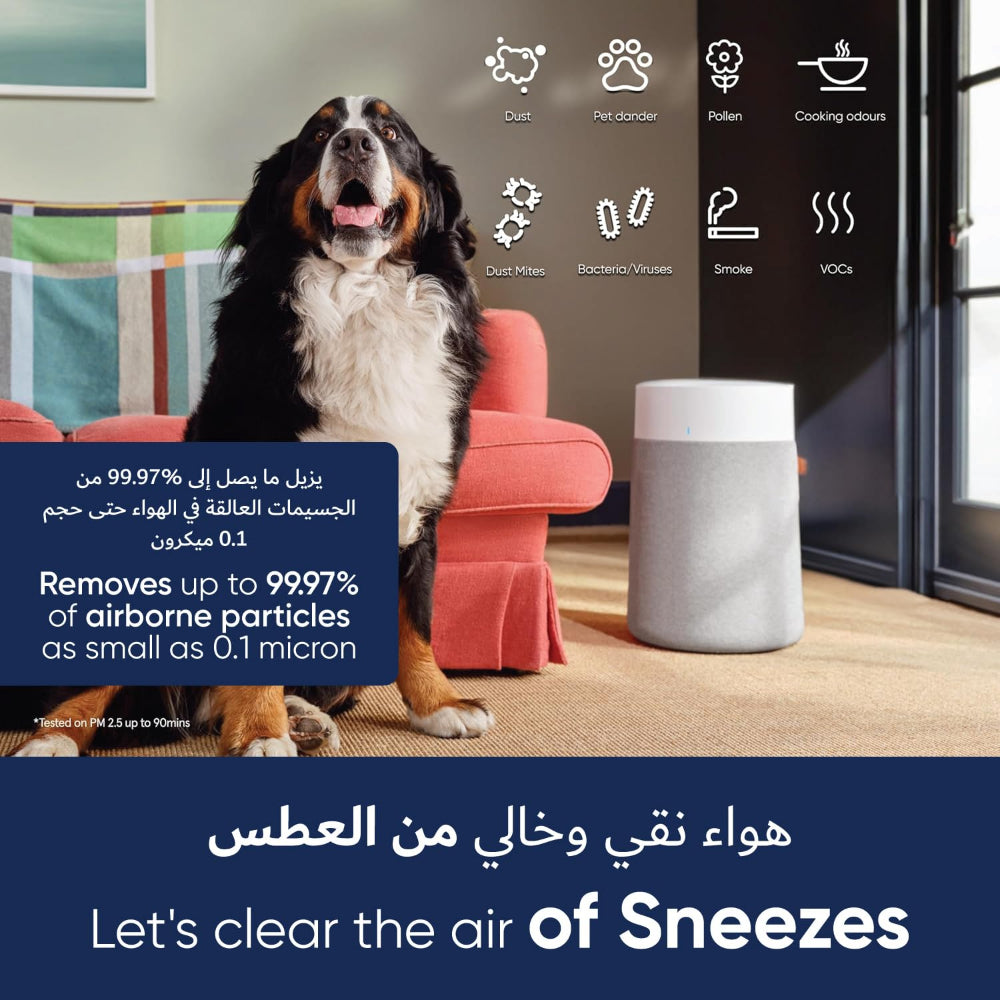 BLUEAIR Blue Max 3450i | Hi-Performance Air Purifier, 3-Stage Filtration, Collects Dust, Gas, Pet Hair, VOCs, Washable Fabric Pre-Filter, for Home/Office – Up to 540 sqf Room size - White Grey