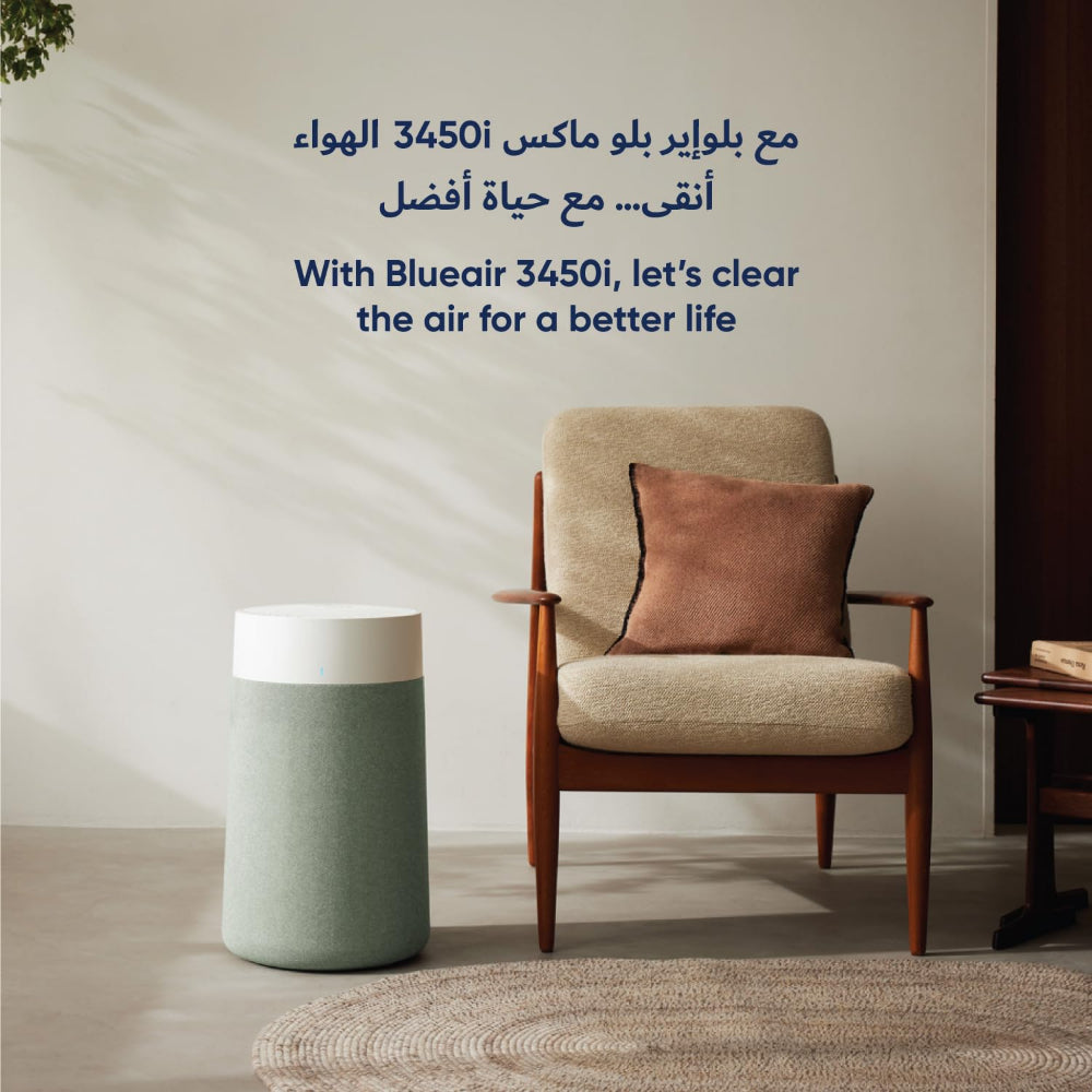BLUEAIR Blue Max 3450i | Hi-Performance Air Purifier, 3-Stage Filtration, Collects Dust, Gas, Pet Hair, VOCs, Washable Fabric Pre-Filter, for Home/Office – Up to 540 sqf Room size - White Grey