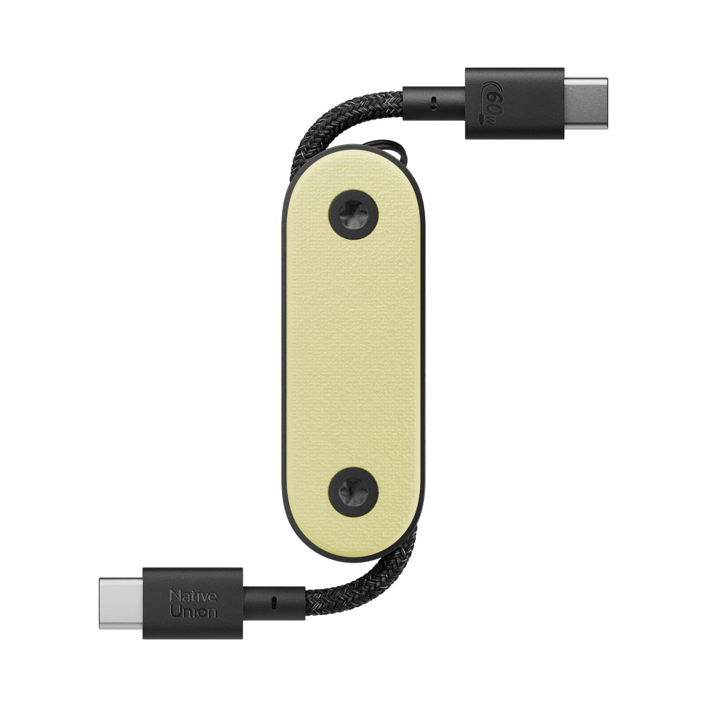 Native Union Pocket USB-C to USB-C Cable| 6.5in/17cm Portable USB-C Charging Cable and Keychain, Versatile Heavy Duty Design, w/ Cable Management, Eco-Friendly Recycled Material - Lemon