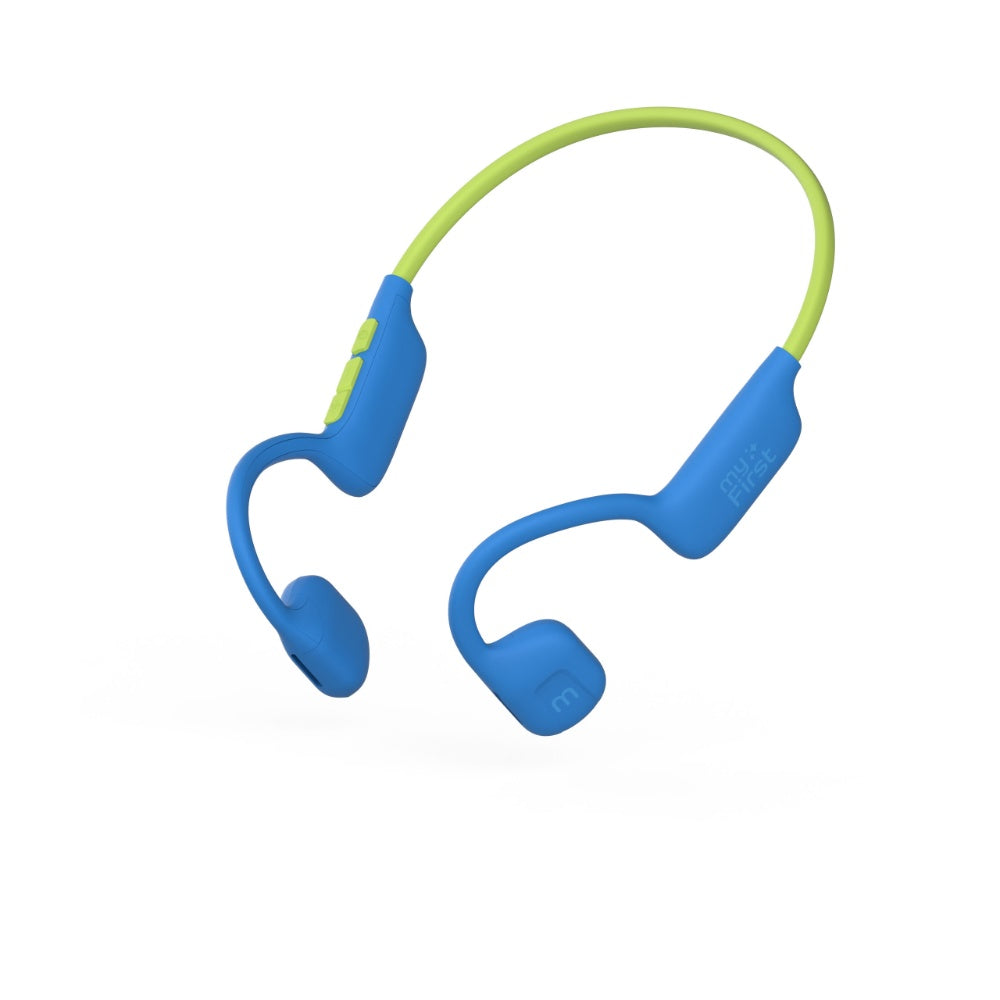 myFirst AirWaves Wireless Headphones| Kids Volume Safe Air Conduction Bluetooth Headphones, Ultra LightWeight, IPX5, 14 Hrs Playtime - Blue