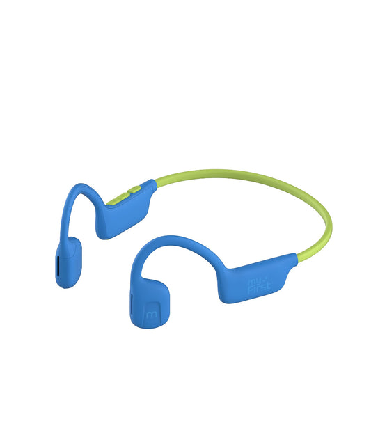 myFirst AirWaves Wireless Headphones| Kids Volume Safe Air Conduction Bluetooth Headphones, Ultra LightWeight, IPX5, 14 Hrs Playtime - Blue