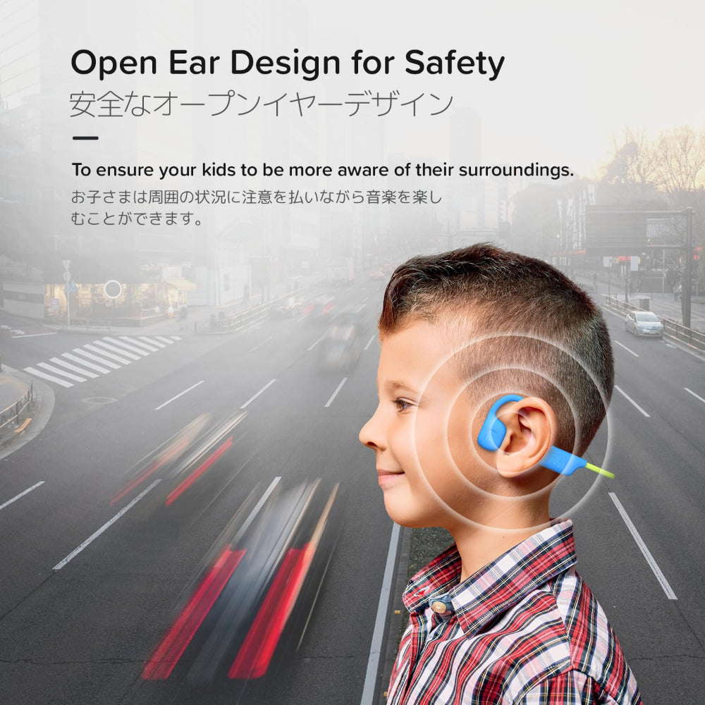 myFirst AirWaves Wireless Headphones| Kids Volume Safe Air Conduction Bluetooth Headphones, Ultra LightWeight, IPX5, 14 Hrs Playtime - Blue