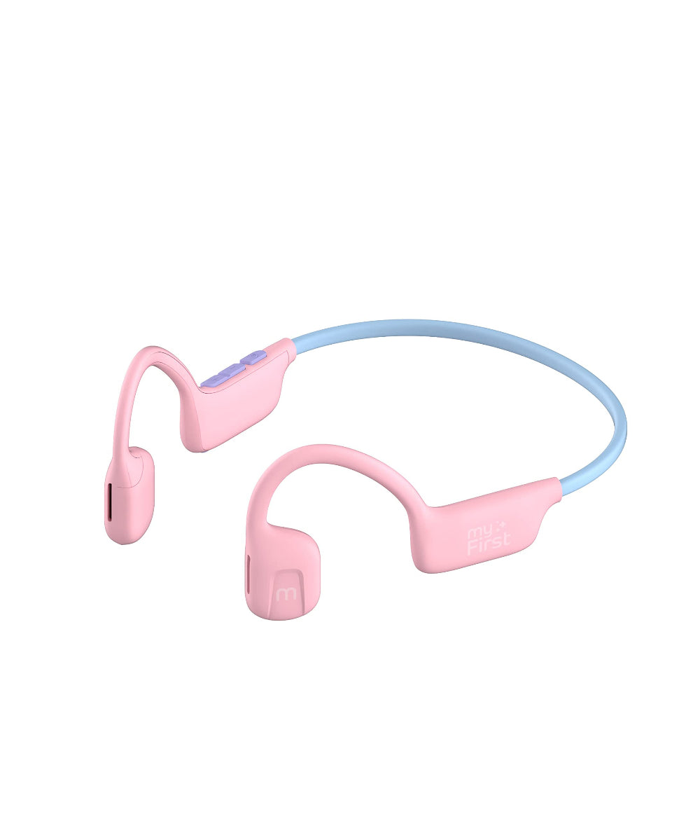 myFirst AirWaves Wireless Headphones| Kids Volume Safe Air Conduction Bluetooth Headphones, Ultra LightWeight, IPX5, 14 Hrs Playtime - Pink