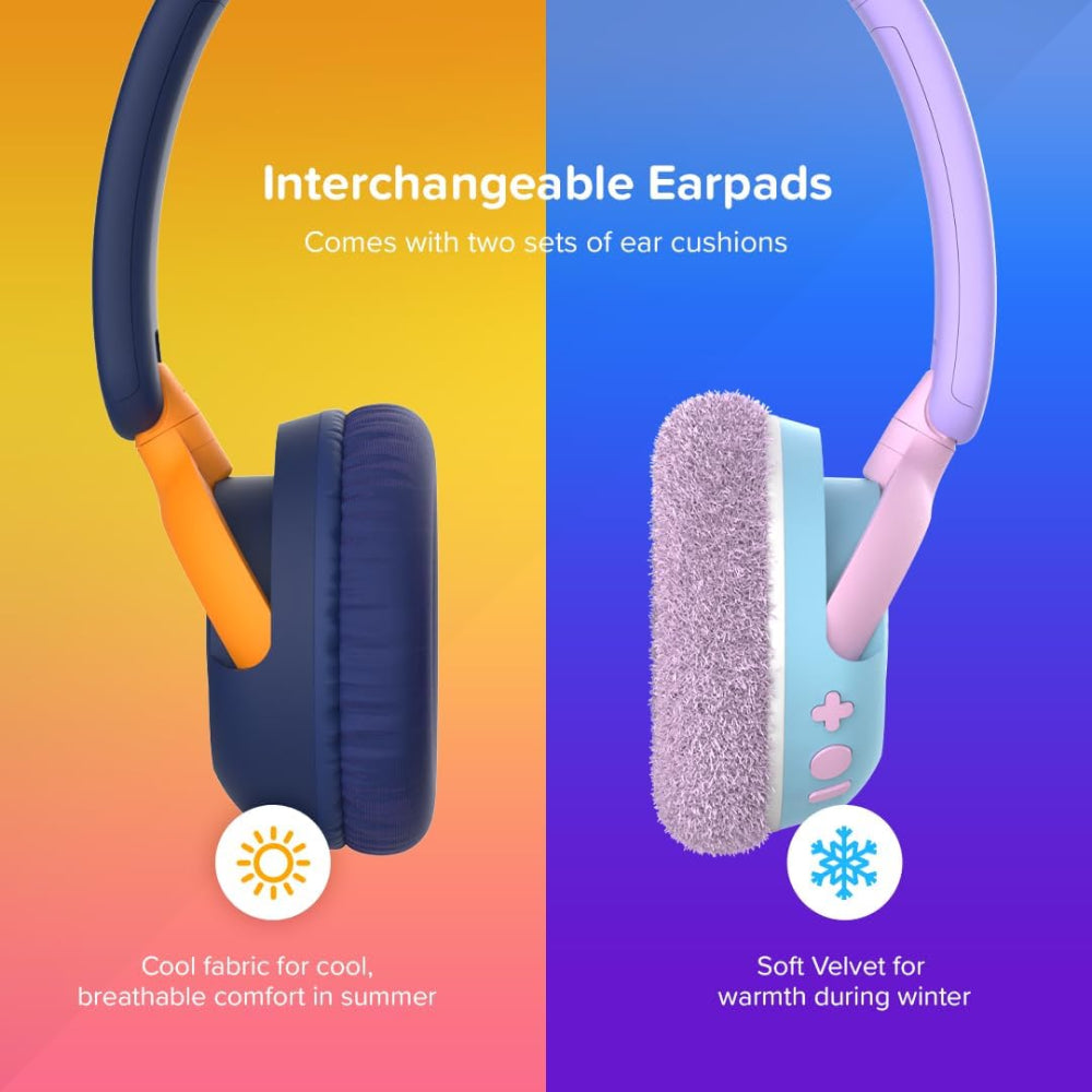 myFirst CareBuds Max - Wireless Headphones for Kids with Microphone Interchangeable EarPads Smart Volume Limit 52 Hours Playtime Fast Charging (Cotton Candy Mix)