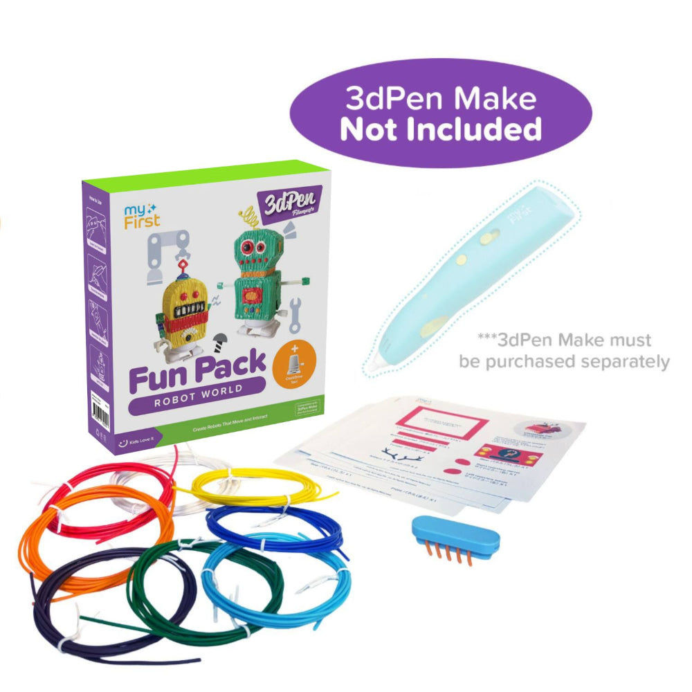 myFirst Fun Pack 3dPen Make PCL Filaments for 3D Printing Pen – Educational Kids' STEAM Activities with Stencil Book, 3D Motion Figures (Robot World)