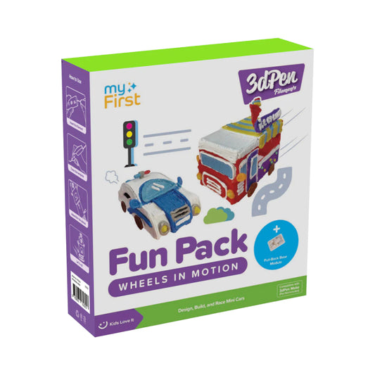 myFirst Fun Pack 3dPen Make PCL Filaments for 3D Printing Pen – Educational Kids' STEAM Activities with Stencil Book, 3D Motion Figures (Wheels in Motion)