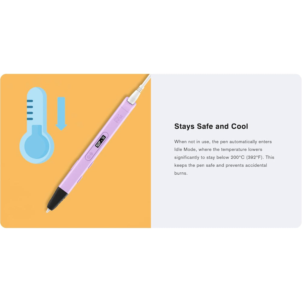 myFirst 3dPen Artist 3D Printing Pen for Kids & Teens – Adjustable Temperature, OLED Display, Biodegradable PLA Filament Included (6 Colors), Safe Creative Tool for Art, STEM & DIY Projects - Purple