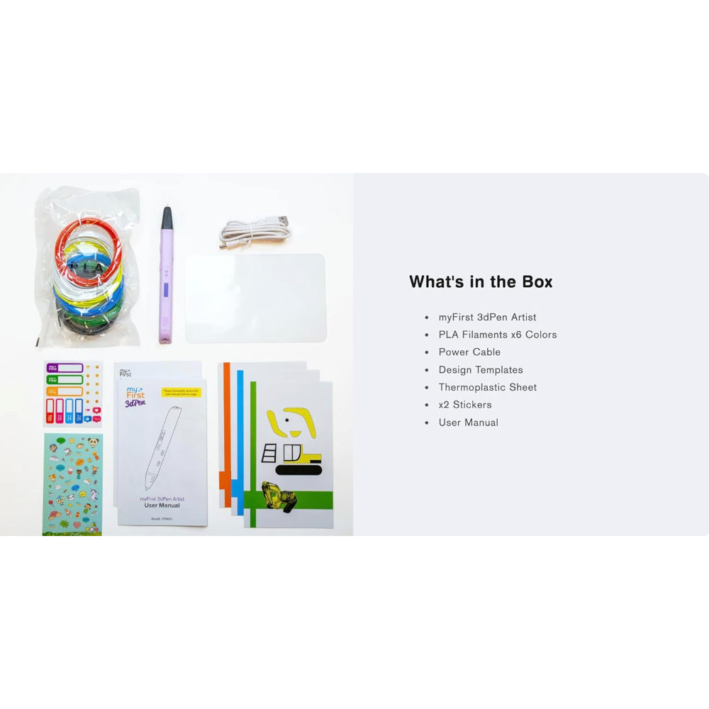 myFirst 3dPen Artist 3D Printing Pen for Kids & Teens – Adjustable Temperature, OLED Display, Biodegradable PLA Filament Included (6 Colors), Safe Creative Tool for Art, STEM & DIY Projects - Purple