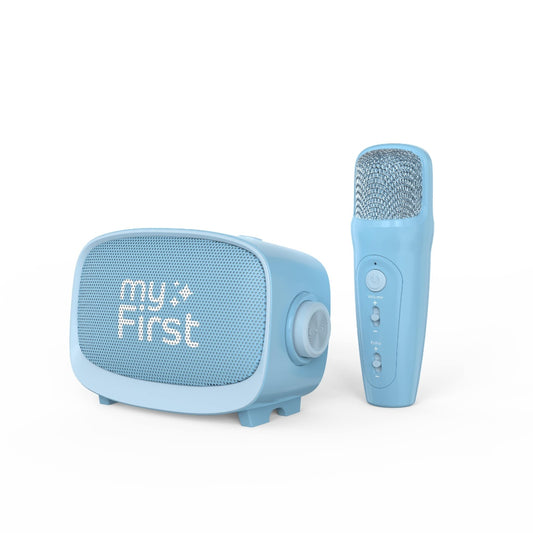 myFirst Voice 2| Kids Portable Karaoke Machine w/ Wireless Mic, Rechargeable Battery, Bluetooth Speaker, SD Card Slot, Wide Compatibility - Blue