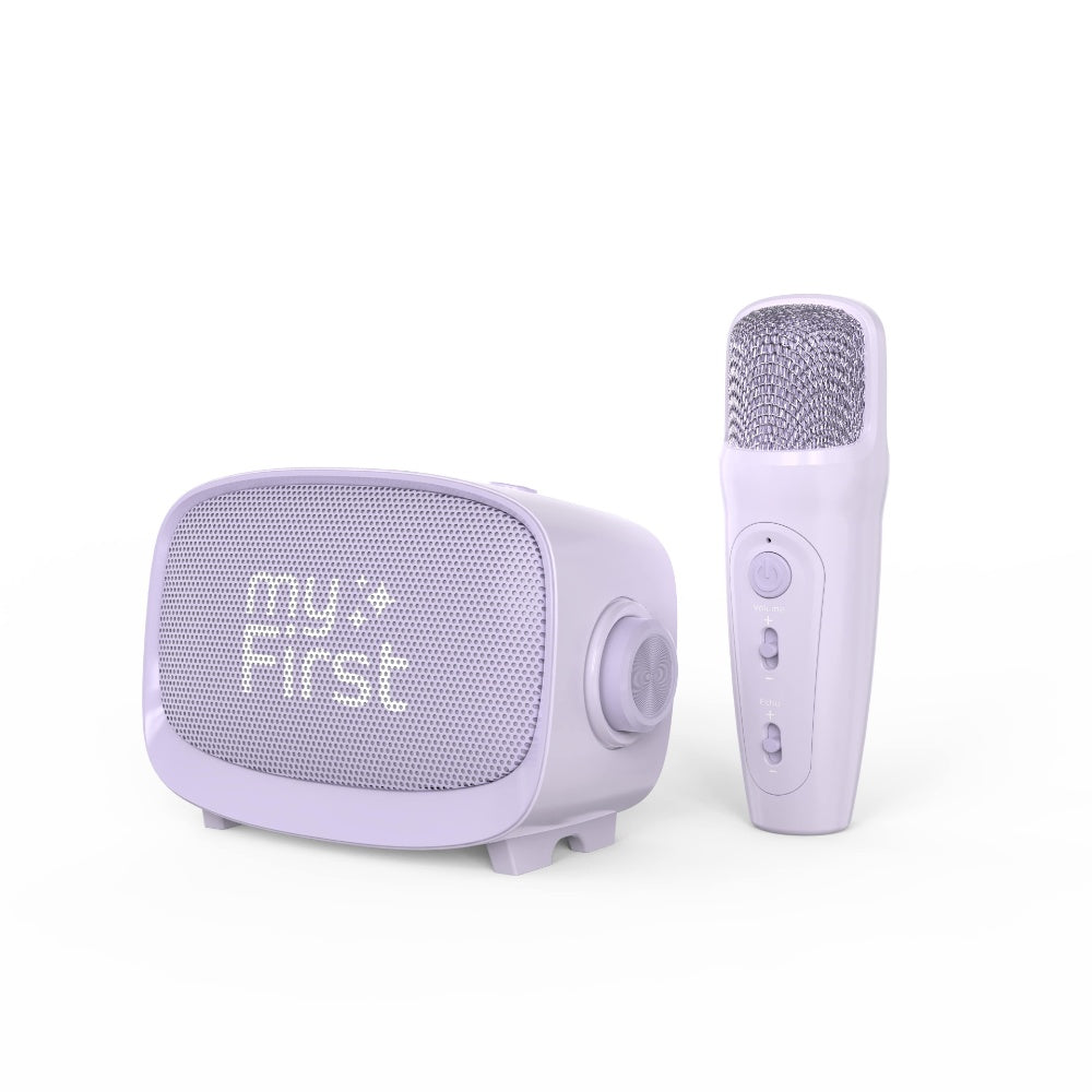 myFirst Voice 2| Kids Portable Karaoke Machine w/ Wireless Mic, Rechargeable Battery, Bluetooth Speaker, SD Card Slot, Wide Compatibility - Purple