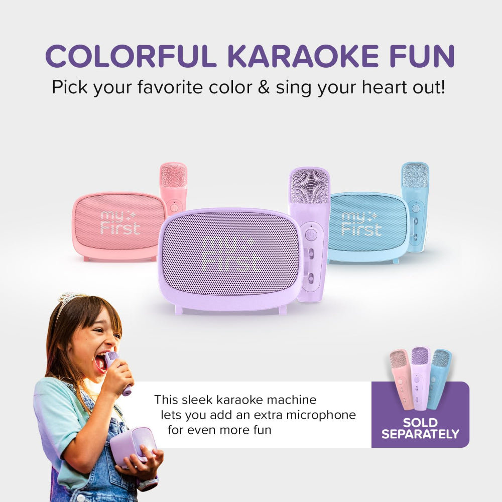 myFirst Voice 2| Kids Portable Karaoke Machine w/ Wireless Mic, Rechargeable Battery, Bluetooth Speaker, SD Card Slot, Wide Compatibility - Purple