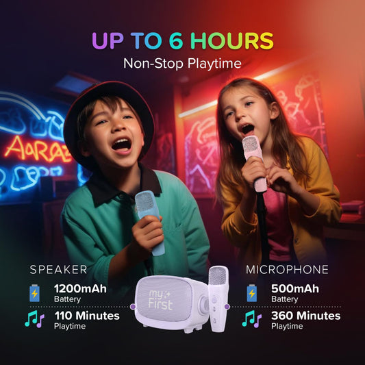 myFirst Voice 2| Kids Portable Karaoke Machine w/ Wireless Mic, Rechargeable Battery, Bluetooth Speaker, SD Card Slot, Wide Compatibility - Purple