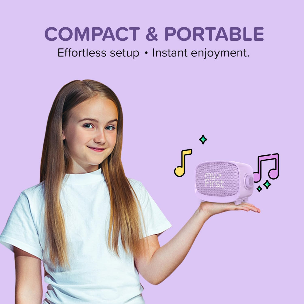 myFirst Voice 2| Kids Portable Karaoke Machine w/ Wireless Mic, Rechargeable Battery, Bluetooth Speaker, SD Card Slot, Wide Compatibility - Purple