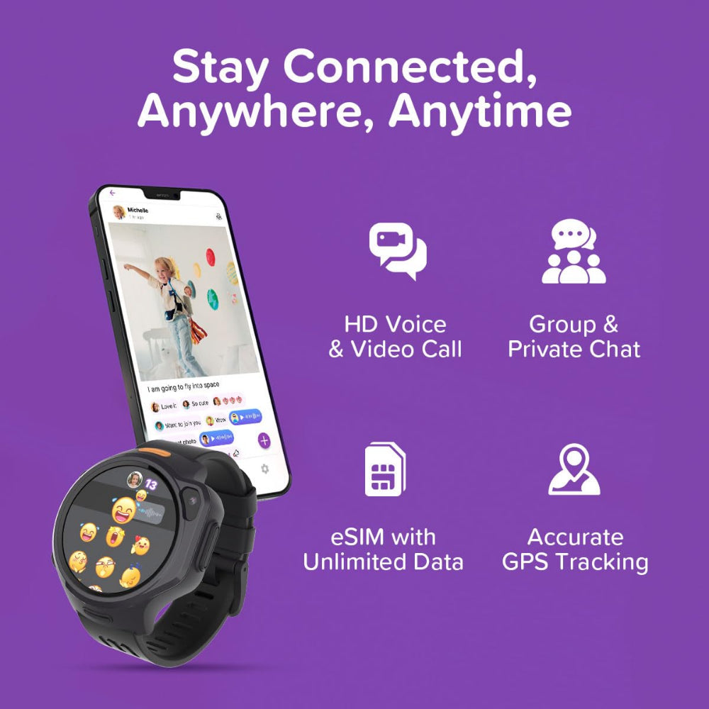 myFirst Fone R2| Kids Smartwatch, 1.3" AMOLED Screen, Video Calls Messaging Real-Time GPS Tracking SOS Button Safety Alerts School Mode Works, in 85 Countries, for Ages 5-12 - Cotton Candy Mix