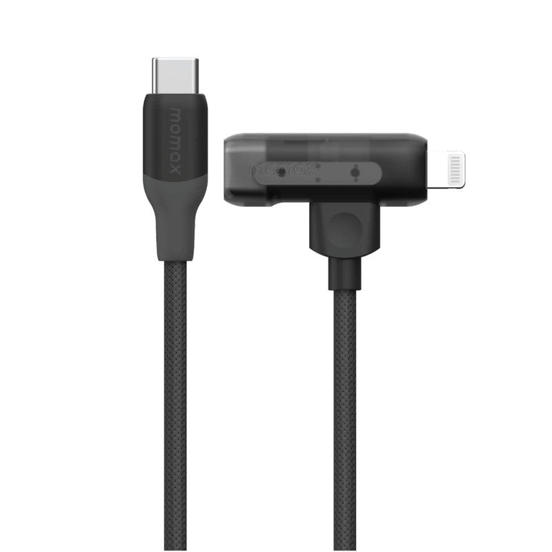 MOMAX 1 Link Flow Duo 2-IN-1 USB-C to USB-C + Lightning Braided Cable 1.5m - Black