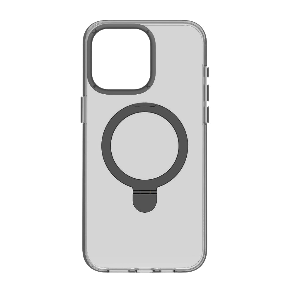 Momax Flip Magnetic Case for iPhone 15 Pro| MagSafe Compatible w/ Ring Grip and Stand, Drop & Scratch Protection w/ Raised Edges, Shock Resistant, Anti-Slip - Transparent Black