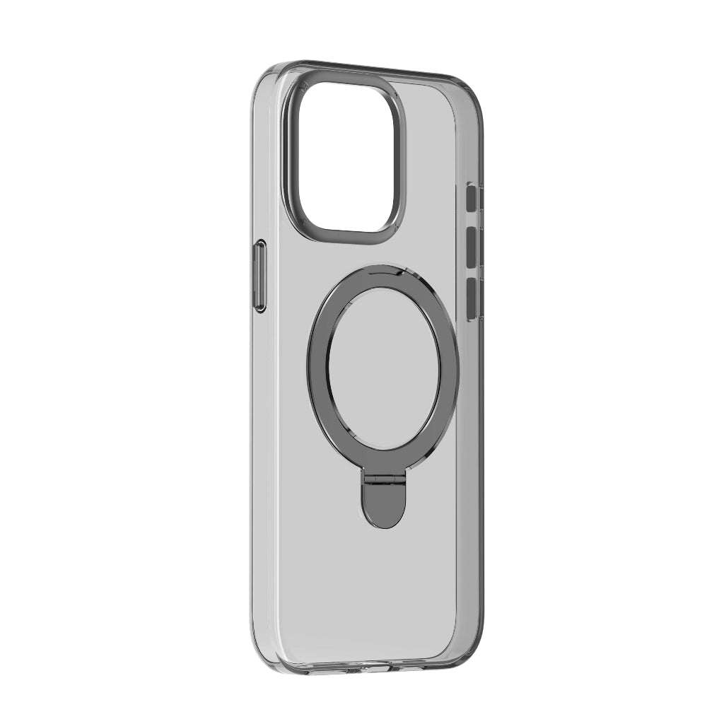 Momax Flip Magnetic Case for iPhone 15 Pro| MagSafe Compatible w/ Ring Grip and Stand, Drop & Scratch Protection w/ Raised Edges, Shock Resistant, Anti-Slip - Transparent Black