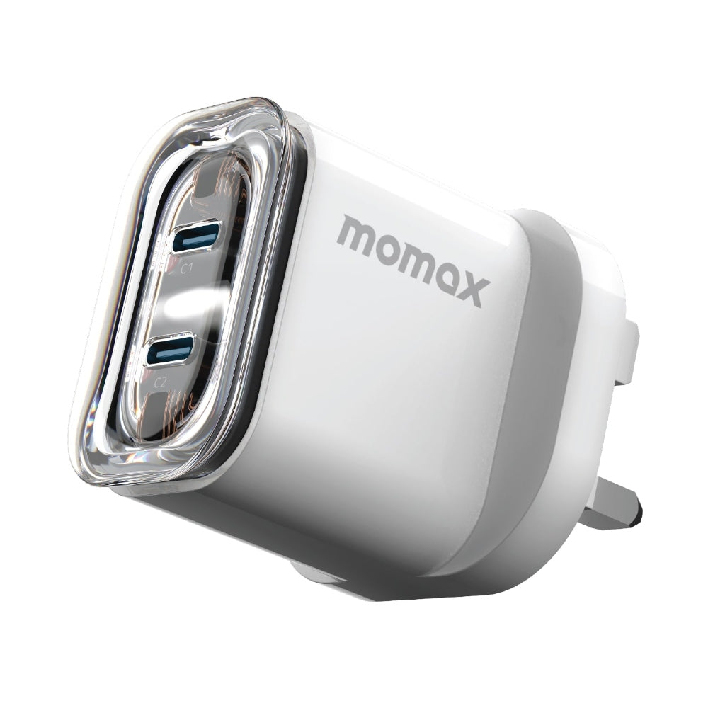 MOMAX 1 CHARGE FLOW PD 35W GAN Wall Charger 2 Ports - UK - Transparent White