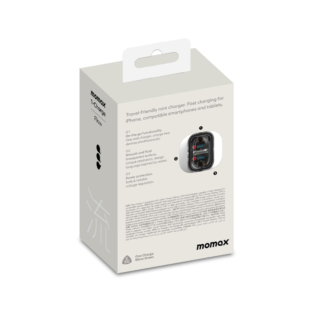 MOMAX 1 CHARGE FLOW PD 35W GAN Wall Charger 2 Ports - UK - Transparent White