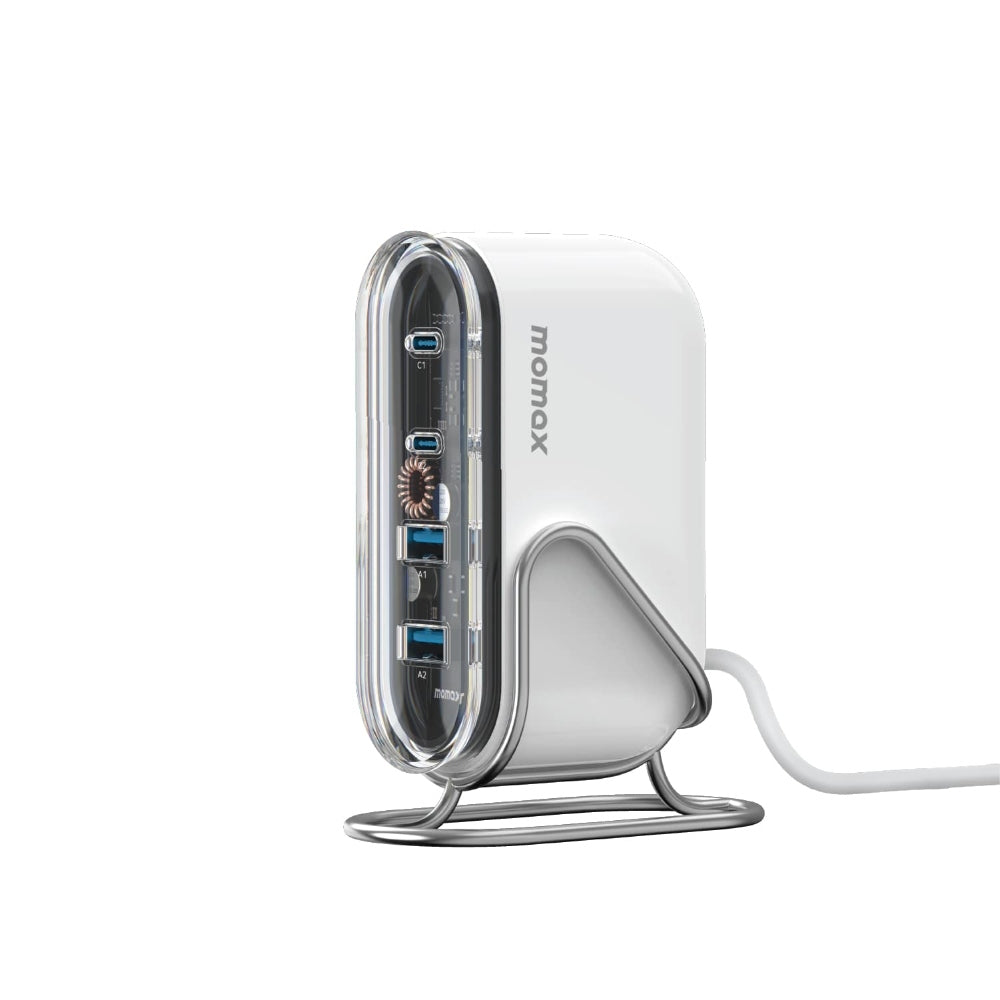MOMAX 1 CHARGE FLOW PD 80W GAN Wall Charger 4 Ports - UK - Transparent White