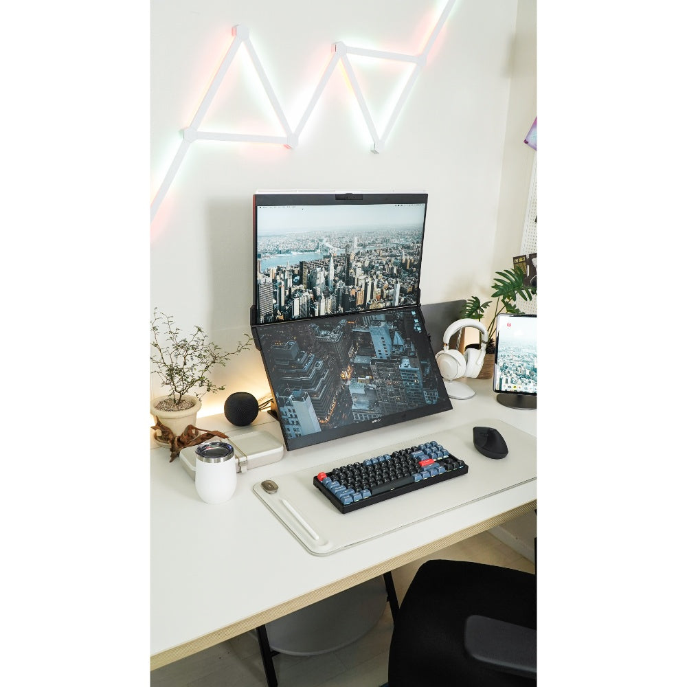 MOBILE PIXEL Geminos T - 24-inch stacked monitors - 10-in-1 multiple docks - Adjustable height and viewing angle - Black