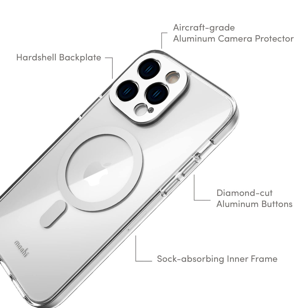 MOSHI iPhone 14 Plus - iGLAZE Case with MagSafe & Cam Cover - Silver