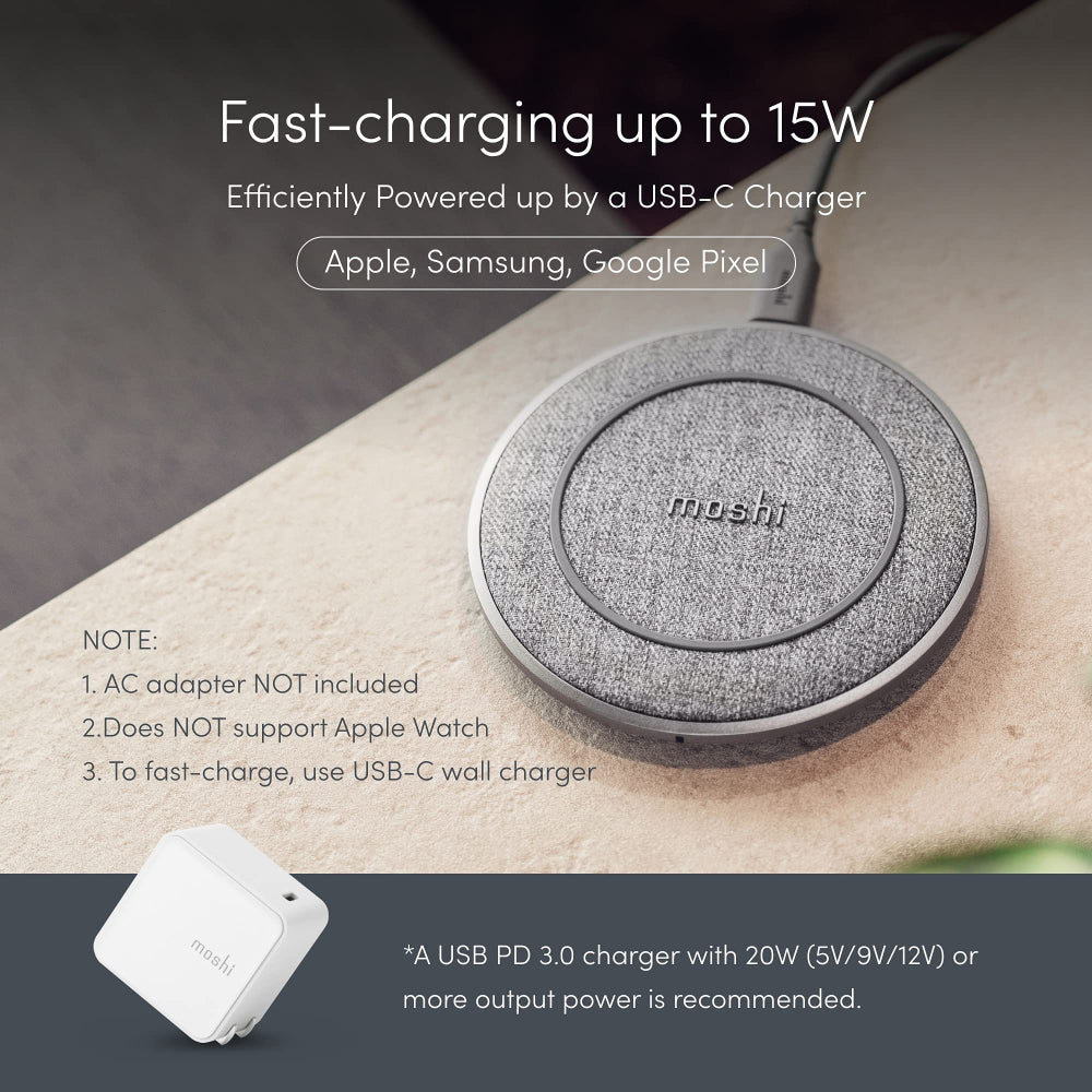 Moshi - Otto Q Wireless Charger Pad, Qi Certified Wireless Charger with Anti-Slip Rubber Base