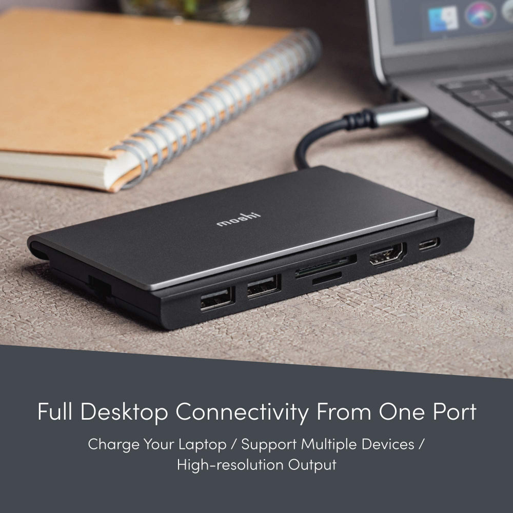 موزع USB-C صغير محمول 7 في 1 من موشي سيمبوس - رمادي