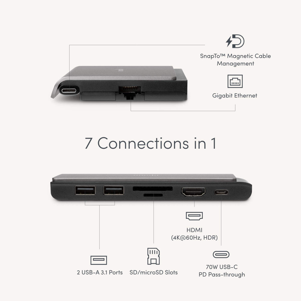 موزع USB-C صغير محمول 7 في 1 من موشي سيمبوس - رمادي