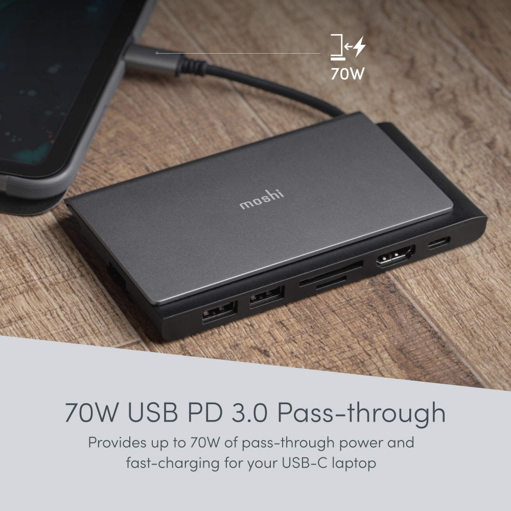 موزع USB-C صغير محمول 7 في 1 من موشي سيمبوس - رمادي