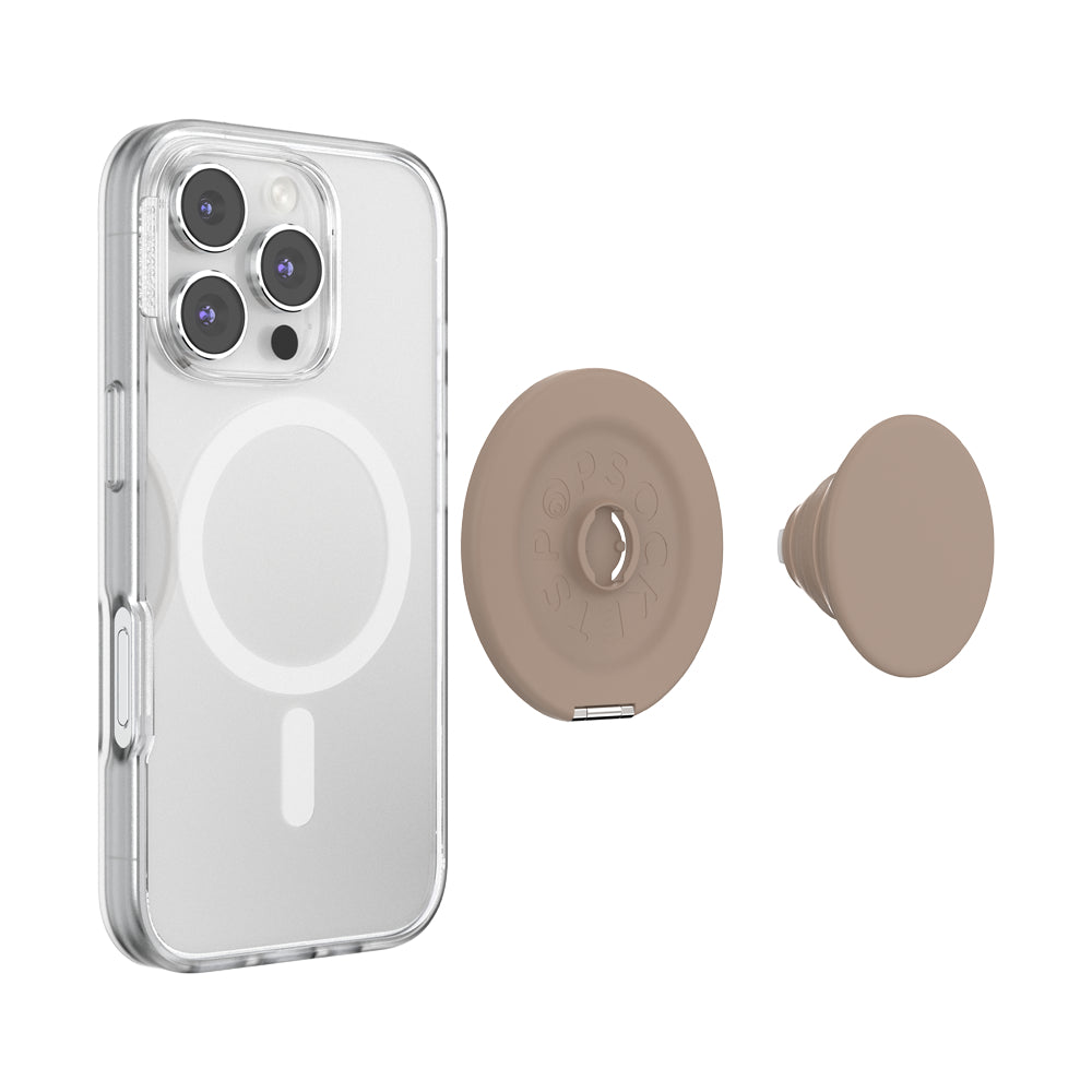 PopSockets MagSafe Kick-Out Grip & Stand| Magnetic Pop-up Phone Grip, Stable Stand, 360° Rotation, for iPhone 17/16/15/14/13/12, Included Adapter Ring for non-MagSafe Phones & Cases - Latte