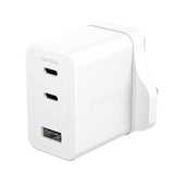 PanzerGlass Wall Charger Type C 70W EMPOWER, Multiple Ports 2x USB-C, 1x USB-A Fast Hi-Speed GAN Charging, MacBook Pro/Air, Laptop, Tablet, iPhone, Samsung, UK Plug, Silver White