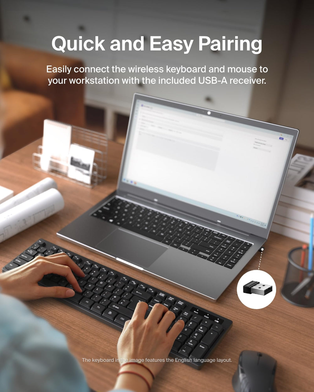 Belkin Connect Wireless Keyboard and Mouse Combo, Full-Size Keyboard, Number Pad, Multimedia Keys, USB-A Receiver, Windows Compatible, Black