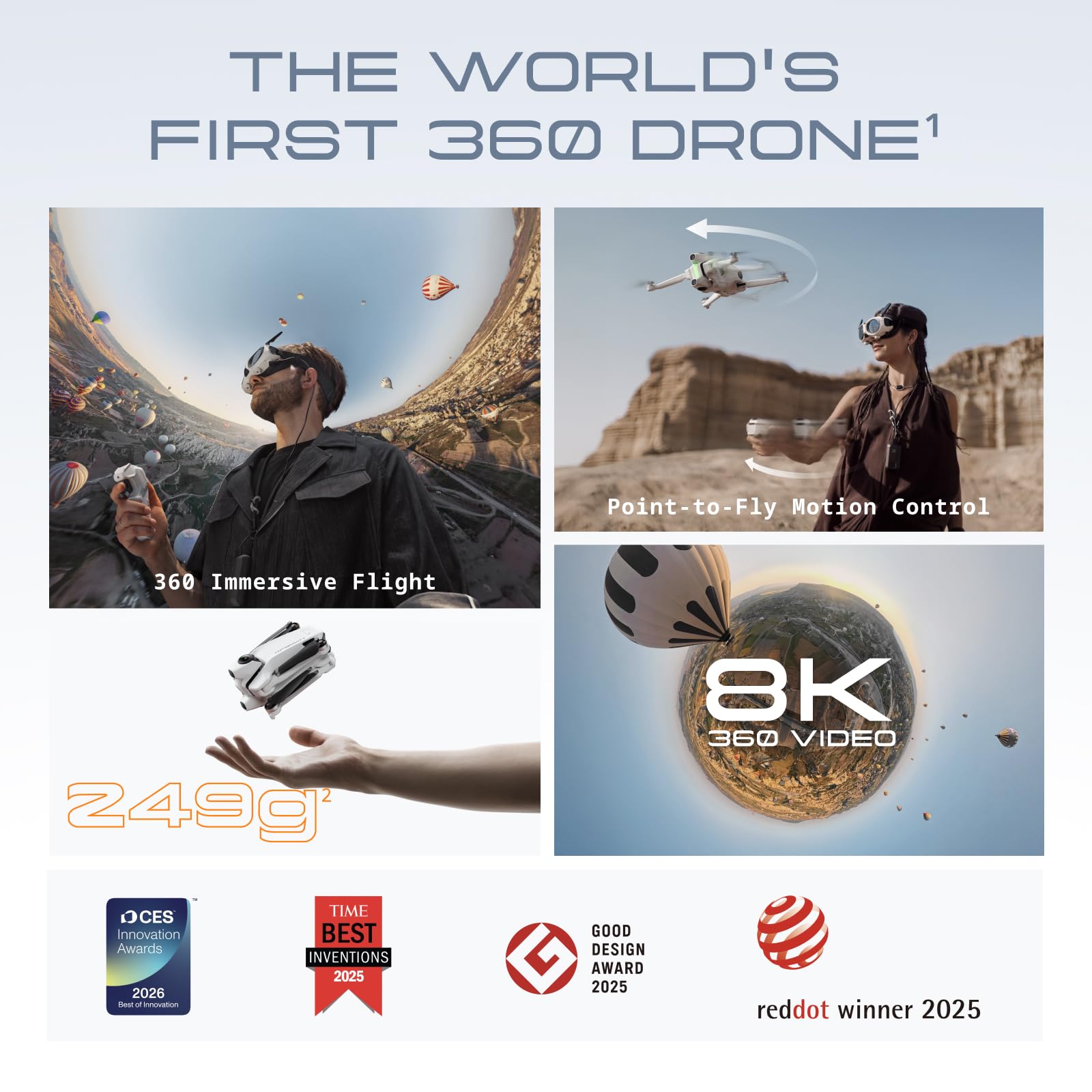 Antigravity A1 Infinity Bundle | Immersive 8K 360 Video Capture, FPV Vision Goggles, Grip Motion Controller, 3 High-Capacity Batteries, Sub 250g, Invisible Drone