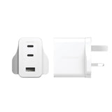 PanzerGlass Wall Charger Type C 70W EMPOWER, Multiple Ports 2x USB-C, 1x USB-A Fast Hi-Speed GAN Charging, MacBook Pro/Air, Laptop, Tablet, iPhone, Samsung, UK Plug, Silver White