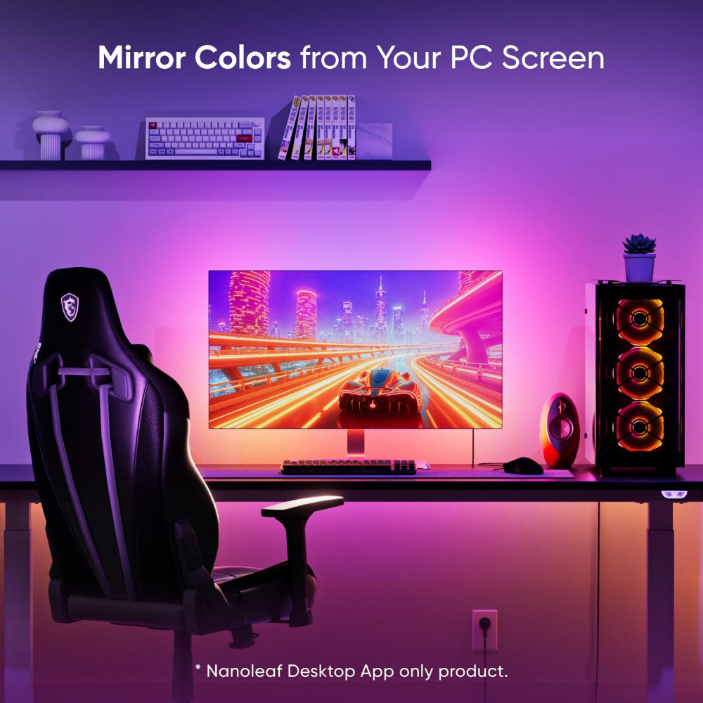 Nanoleaf PC Screen Mirror Lightstrip 2.5m, USB-C Monitor Backlight for Up to 32", Real-Time Screen Mirroring & Music Sync, 16M+ Colors, 75 RGBIC Zones, App Control, Mac & Windows Compatible