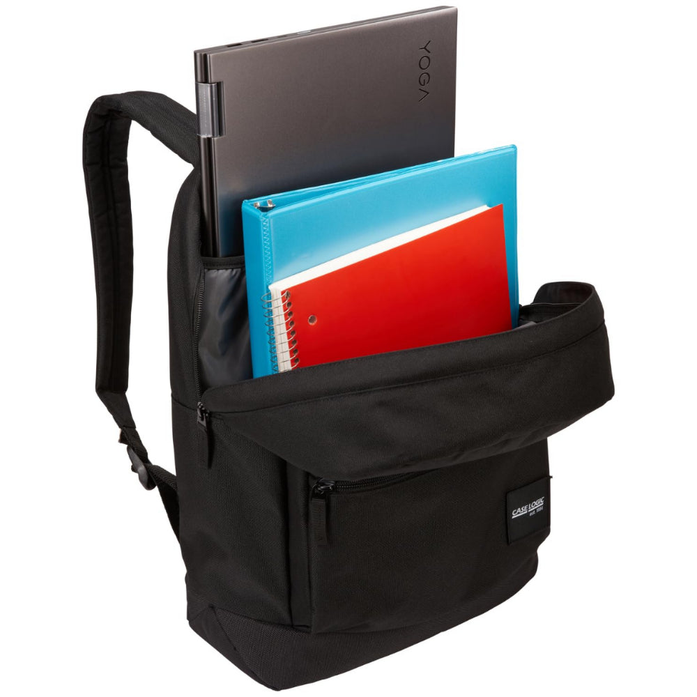 Case Logic Commence Recycled Backpack 24L, Fits Laptop up to 16 Inch, Tablet & School Gear, Padded Back Panel, Water Bottle Pocket, for Students and Professionals, Black