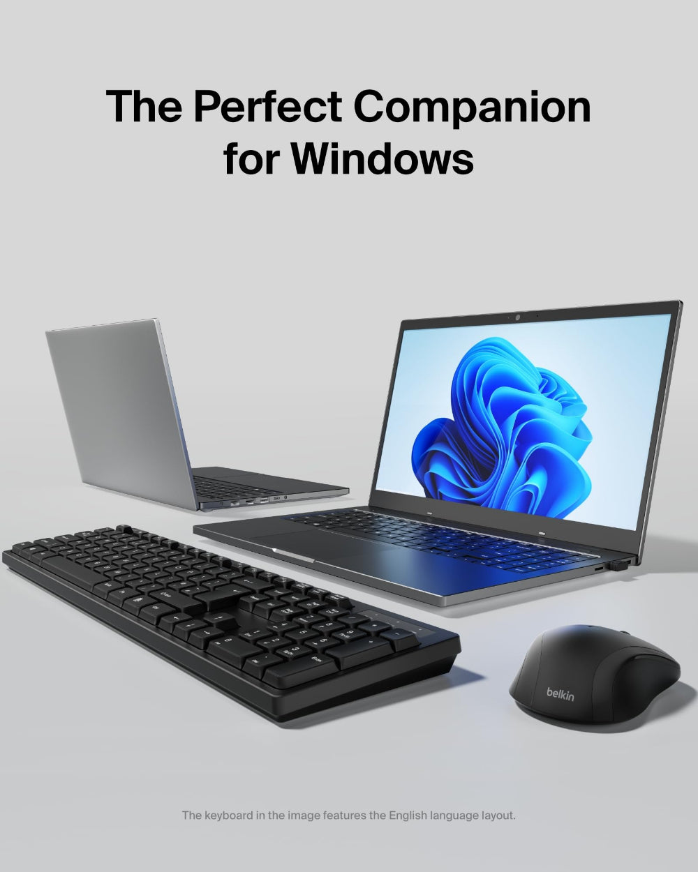Belkin Connect Wireless Keyboard and Mouse Combo, Full-Size Keyboard, Number Pad, Multimedia Keys, USB-A Receiver, Windows Compatible, Black