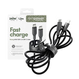 PanzerGlass USB C to USB C Cable 1.2m EMPOWER, 240W Ultra Fast Type-C Sync & Charge Heavy-Duty Braided Cable, for Macbooks, Laptops, Tablets, iPhone 17/16/15, iPads, Airpods, Space Black