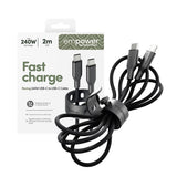 PanzerGlass USB C to USB C Cable 2m EMPOWER, 240W Ultra Fast Type-C Sync & Charge Heavy-Duty Braided Cable, for Macbooks, Laptops, Tablets, iPhone 17/16/15, iPads, Airpods, Space Black