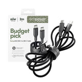 PanzerGlass USB C to USB C Cable 2m EMPOWER, 60W Fast Type-C Sync & Charge Heavy-Duty Braided Cable, for Macbooks, Laptops, Tablets, iPhone 17/16/15, iPads, Airpods, Space Black