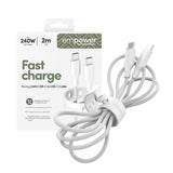 PanzerGlass USB C to USB C Cable 2m EMPOWER, 240W Ultra Fast Type-C Sync & Charge Heavy-Duty Braided Cable, for Macbooks, Laptops, Tablets, iPhone 17/16/15, iPads, Airpods, Silver White