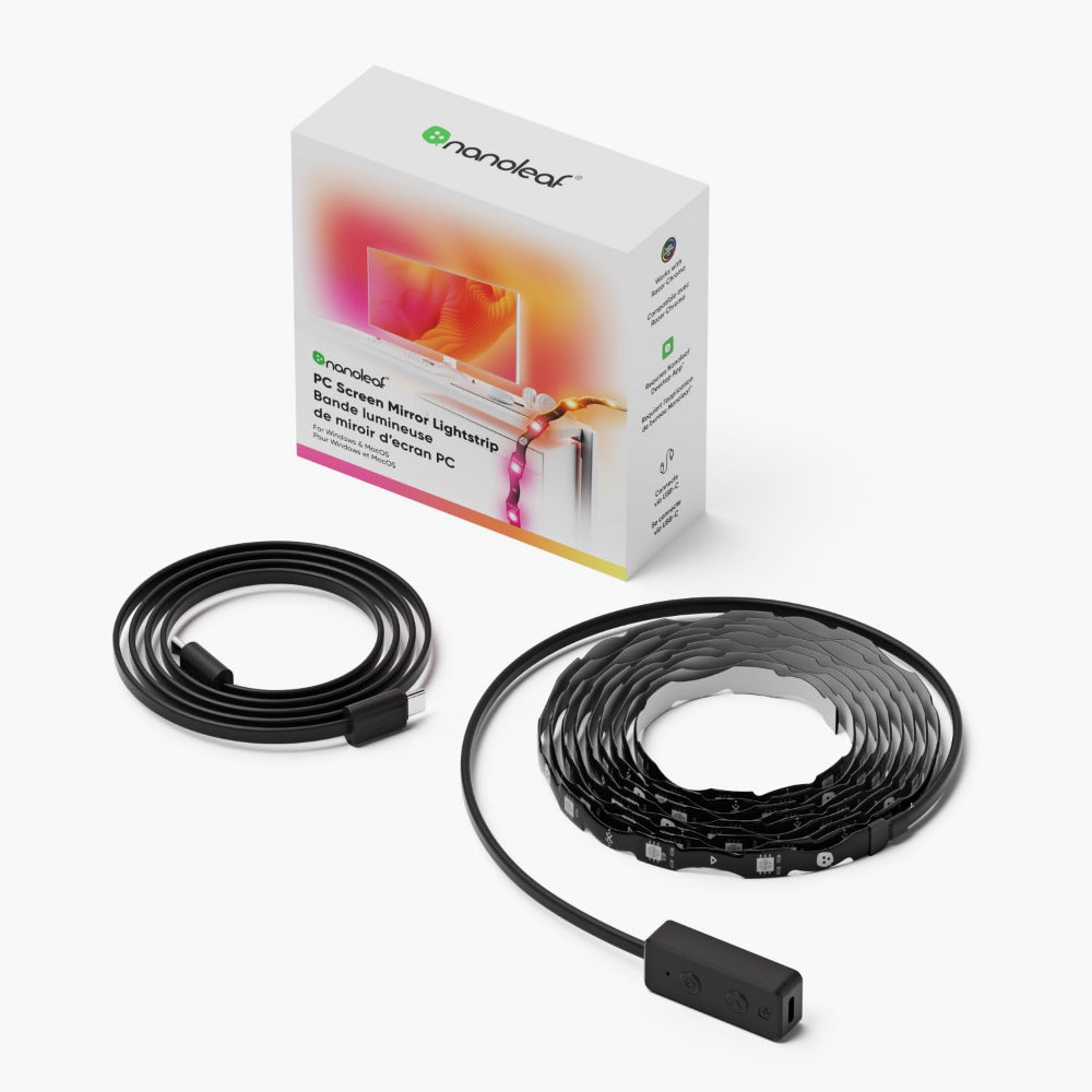 Nanoleaf PC Screen Mirror Lightstrip 2.5m, USB-C Monitor Backlight for Up to 32", Real-Time Screen Mirroring & Music Sync, 16M+ Colors, 75 RGBIC Zones, App Control, Mac & Windows Compatible