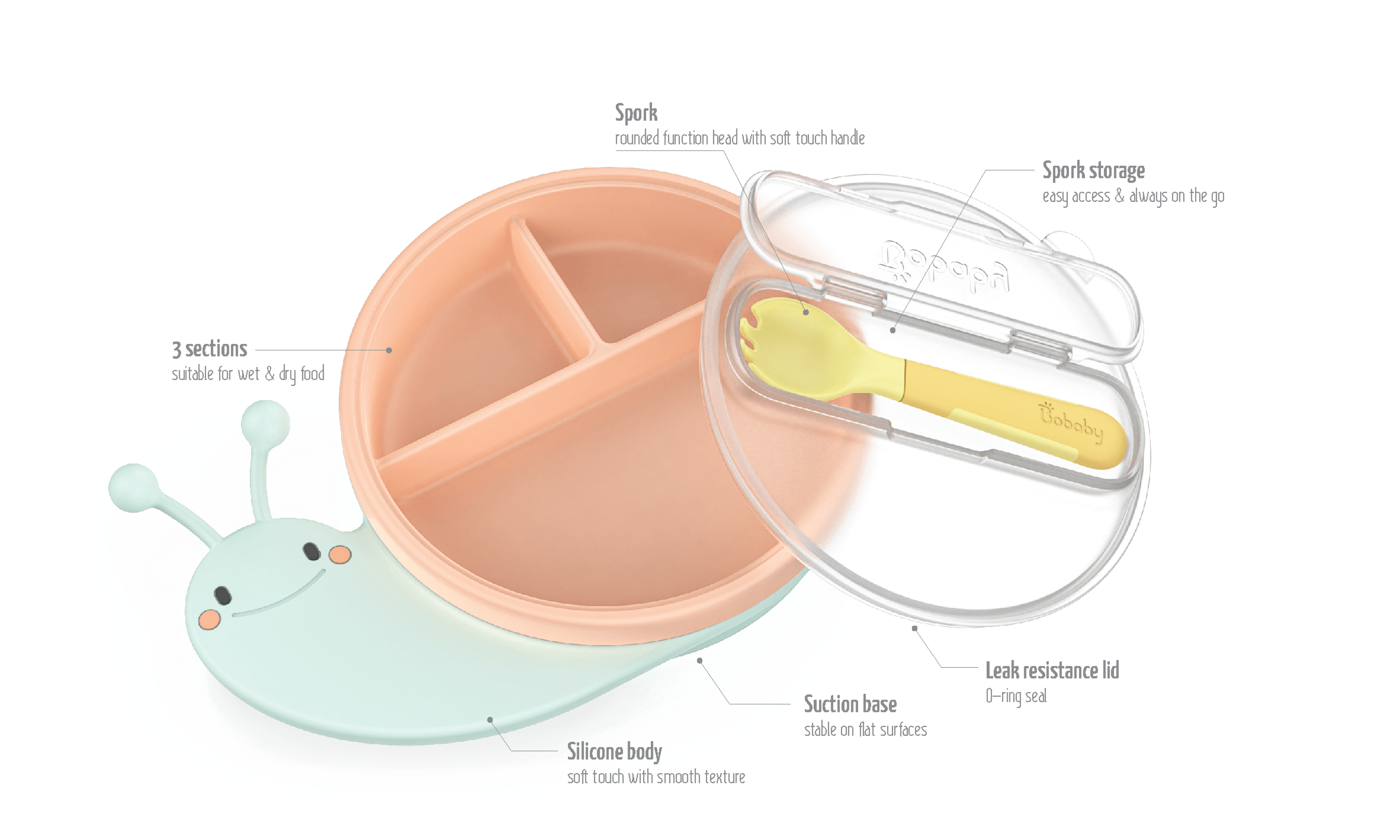 BoBaby Meal Buddies Snail product details and features